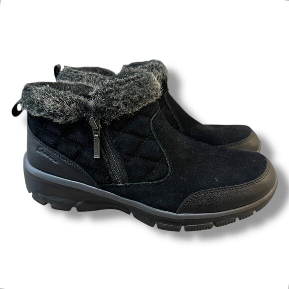Skechers Relaxed Fit Easy Going Black Suede Booties Faux Fur Trim Women's Sz 10 - Picture 1 of 11